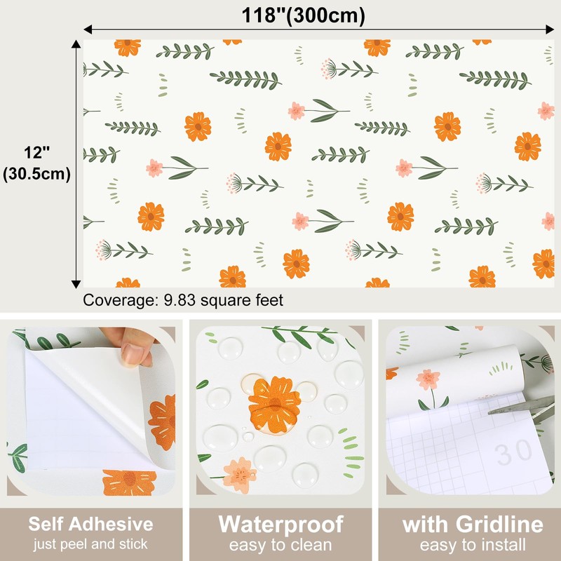 VaryFloral 30.5 cm x 300 cm Fresh Orange Daisy Sage