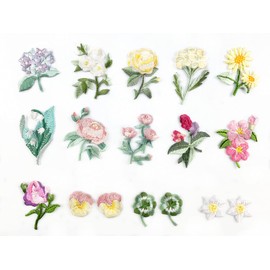 CRSHIP Iron, Patch, Applique Motif, Embroidery, Flowers, Clothes, Cute Patch, DIY, Handicraft, Sewing, Boys, Girls, Nursery School, Kindergarten, Gloves, Notebook, Decoration (Set of 17)