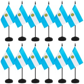 Yamiuo 12 Pack Argentina Desk Flags, Argentine Desktop Flag, Small Miniature Office Flags with 12" Black Pole and Black Base, Offices, Classroom, Home, Festival Decoration (Argentina)