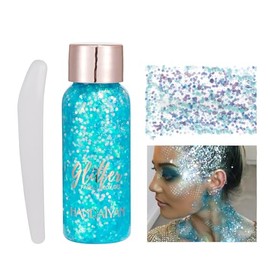 Body Glitter Gel for Nail, Face, Eye, Lip, Hair - Intense Chunky Sparkling Makeup for Women - Rave Festival Accessories - Blue 06