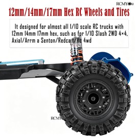 RCMYou Rc Wheels and Tires Set for 1/10 Slash 2WD 4×4 4WD,Senton,Axia1,Redca t,Rc4w d,Detachable Replacement Running on Off-Road Tire,on-Road Tire w/12mm/14mm/17mm Hex,Soft Tires Plastic Rim,Black
