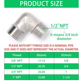 SWZHAI 2PCS 90 Degree Elbow 1/2" NPT Male x 1/2" NPT Male Street Elbow 304 Stainless Steel Pipe Fittings Male Threaded Coupler