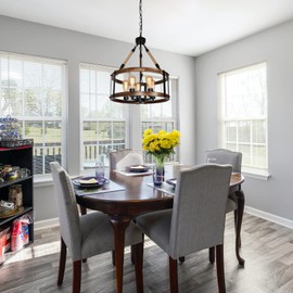 Voguad Rustic Wood Chandelier for Dining Room 5-Light, Kitchen Island Industrial Pendant Light Vintage Hanging Dining Room Farmhouse Light Fixtures