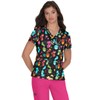 KOI Basics Leslie Women's 2-Pocket Stretch Print Top Pretty Kitty