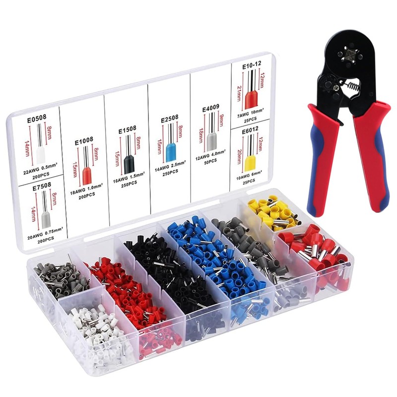 Ferrule Crimping Tool Kit,Crimper Plier Set with 1200PCS Wires Terminals