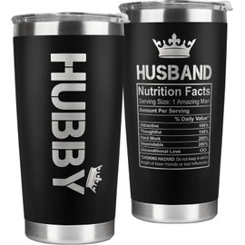 Gifts for Husband from Wife - Wedding Anniversary for Him, Valentines, Fathers Day, Birthday Gifts for Him - Present for Husband - Coffee Cup with Lid - 20 Oz Black Stainless Steel Tumbler