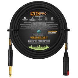 35 Foot - WBC-PRO-Quad Ultra-Silent, Ultra-Flexible, Balanced Star-Quad Headphone Extension Cable with ¼” (6.35mm) Neutrik Male TRS Plug to Locking Female TRS Jack & Black Tweed Jacket