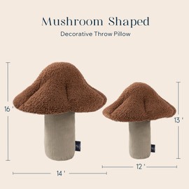 Phantoscope Mushroom Shaped Throw Pillow, Teddy Fleece Soft Mushroom Decorative Pillows Cute 3D Shaped Cushion for Couch Sofa Bed Chair, Dark Coffee,13 x 12 inches