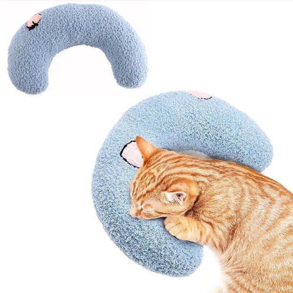 LOHILL Catnip Cushion for Small Pets, Blue Soft Fluffy Cat Toy, Plush Toy for Dogs, U-shaped Pillow for Sleeping, Rest, Play
