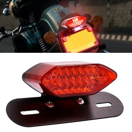 16LEDs Motorcycle Tail Light, 12V Integrated LED Brake Light Turn Indicators Light License Plate Lamp for Motorbike Street Bike Cruiser Chopper(Red Cover)