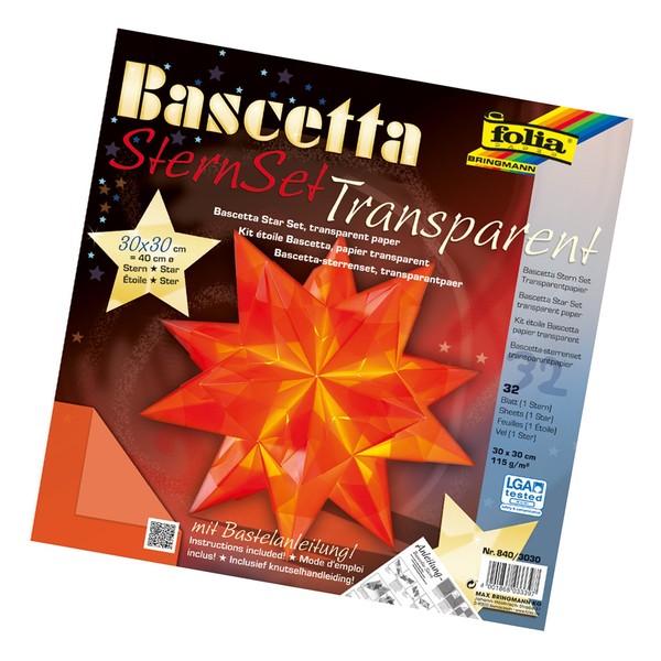 folia - Craft Set Bascetta Star, Transparent White, Finished Size of the Paper Star, With Detailed Instructions (English Language Not Guaranteed) - Ideal For Timeless Decoration
