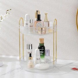 Rotating Makeup Organizer for Vanity, Skincare Make Up Storage Perfume Organizers for bathroom countertop, Clear Cosmetic Organizer for Dresser, Lipstick Hair product Spinning Stand Organizer 2 Tier - size: Round-3 Tier