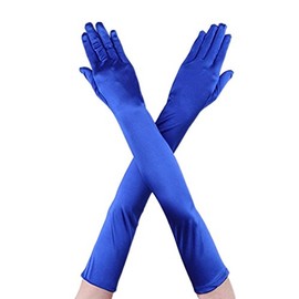 DreamHigh Womens 22 inches Finger Mittens Over Elbow Long Black/White Evening Gloves-Blue