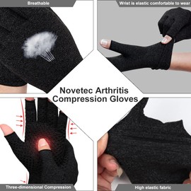 Novetec Arthritis Compression Gloves for Women Men Anti-Slip Fingerless Gloves for Rheumatoid, Osteoarthritis,Computer Typing