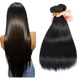 Indian Human Hair Bundles 100 Grams, Straight, Remy Hair, Double Drawn Weft Extensions, Sew in Weft Hair Extensions, Full Head, Hair Color 1B, Natural Black (20 Inches)