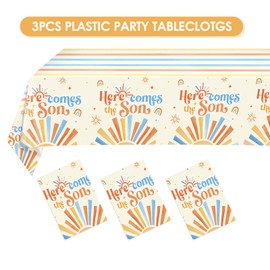 3Pcs Here Comes The Son Baby Shower Decorations Tablecloths Plastic Sunshine Table Covers Disposable Boho Sun Party Table Cloth for Boy,Here Comes The Son Baby Shower Decorations (Sunshine)