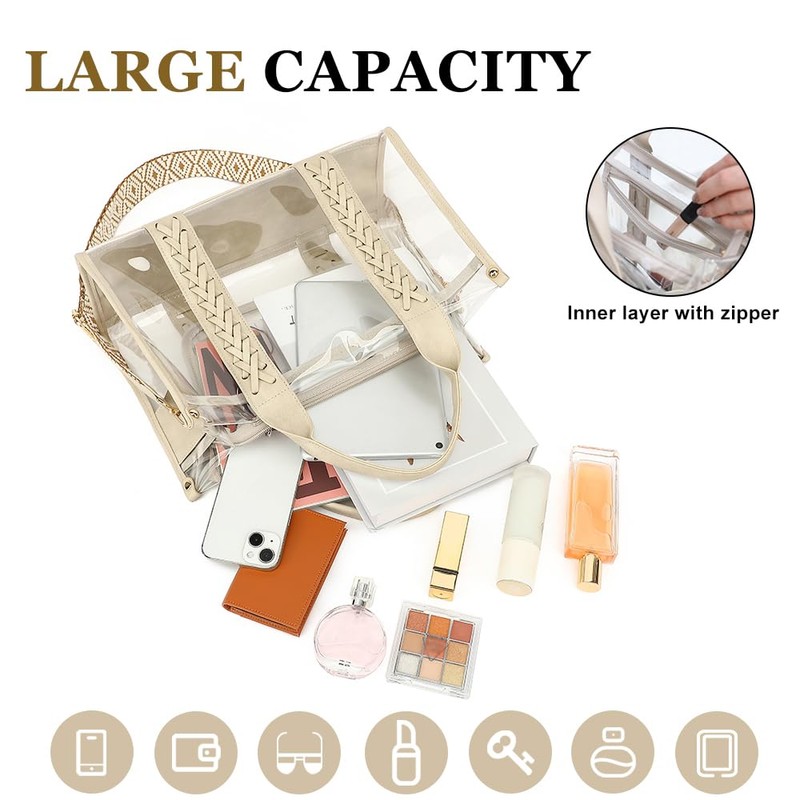 FAIME Clear Tote Bag for Women Stadium Approved,Woven Crossbody Handbag