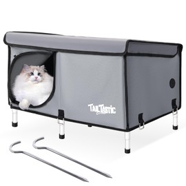 Outdoor Cat House Elevated,Insulated Feral Cat House Outdoor for Winter,Waterproof Cat Bed with Cozy Cushion(Grey, Large)