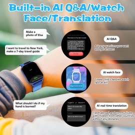 1.85" Kids Watch, AI(Translation/Q&A/Watch Face/Image Recognition)Smartwatches with Heart Rate,Sleep Monitor,Video Music Pedometer,NO APP/Phone, Gifts for 3-12 Years old Boys Girls(Built-in AI, Blue)