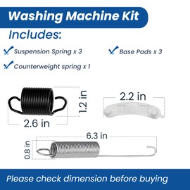 Xwayexa Washing Machine Suspension Spring Kit (3x WP63907 Springs + W10250667 Counterweight + 3x 285744 Tub Pads), Complete Repair Set for Whirlpool/Maytag/Kenmore Washers