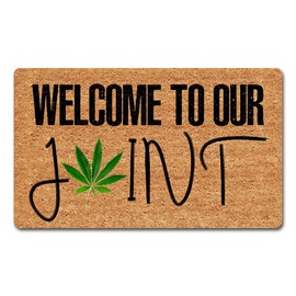 Funny Welcome Doormat Entry Area Decor Front Door Welcome Mat with Rubber Back 18"(W) x 30"(L)Welcome to Our Joint Brought Weeds Doormat for Entrance Way Monogram Mats for Front Door Kitchen Rugs
