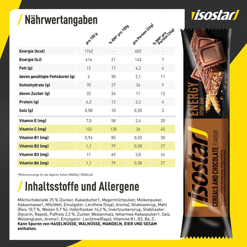 Isostar - Energy Riegel mit Schoko Geschmack - Energieriegel -