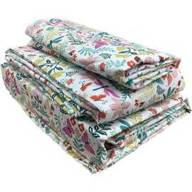 London Kaye Vibrant Garden Sheet Set, Dragonfly Butterfly Ladybug Floral & Fern Pattern, Queen