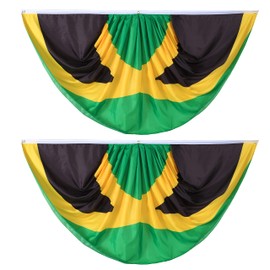 Pleated Fan Flag Bunting - 3 x 6 Ft, 2 Pcs Jamaica Fan Flag Banner for Indoor/Outdoor/Front Porch Decorations, Patriotic Holiday Celebrations