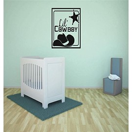Sale Priced Decal Sticker : Lil Cowboy Western Hat Star Baby Newborn Son Boy Infant Nursery Bedroom Decor Picture Art Size : 14 Inches X 28 Inches - 22 Colors Available