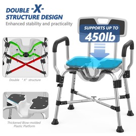 Lemagalu Heavy Duty Shower Chair for Inside Shower 450lb U-shape Shower Seat with Arm and Back for Elderly and Disabled Adjustable Height Medical Bathtub Stool Private Clean for Women Seniors Handicap