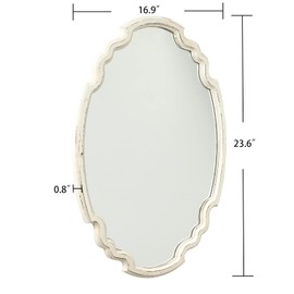 Sintosin Vintage Sculpted Oval Mirrors for Wall Decor 24 inch, Distressed White Ornate Accent Wood Oval Bathroom Mirror Vanity, Rustic Wall Mounted Mirrors, Farmhouse Mirrors for Living Room