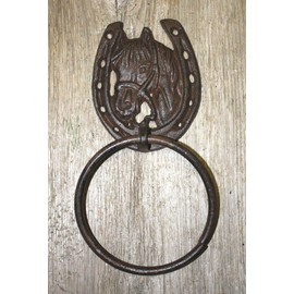 Cast Iron Antique Style Rustic Horse Door Knocker Western Cowboy Towel Ring - Durable Decorative Vintage Decor