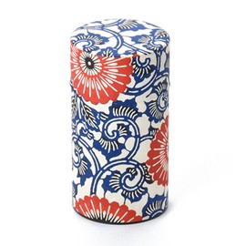 Waraku Fuuka Japanese Pokkan Coffee Spice Tea Tin Canister Washi Paper Storage with Lid 7.05 oz Capacity (Touka)