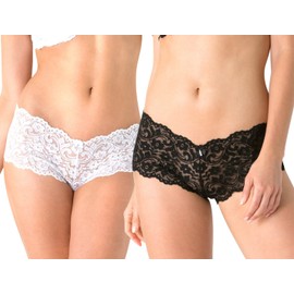 Smart & Sexy Women's Signature Lace Cheeky Panty – 2-Pack for Everyday Elegance, Black Hue/White, Medium