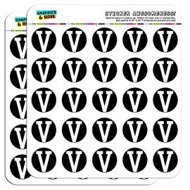 Letter V Initial Black White 1" Planner Calendar Scrapbooking Crafting Stickers - Opaque