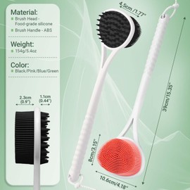 GEENOA Silicone Back Scrubber & Body Scrubber Set, 15.35’’ Back Scrubber for Shower with Dual-Side Brush Head, Silicone Loofah with Dense Bristles, Exfoliating Body Scrubber in Shower(Black-2PCS)