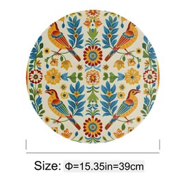 Tablerazzi Mexican Style Talavera Placemats Set of 6, 15 Inch Non-Slip Washable Bird Flower Placemats Heat Resistant Round Table Mats for Dining Decoration