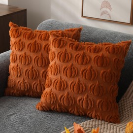 DFXSZ Fall Pillow Covers 22x22 Set of 2 Fall Decorations Autumn Rust Pumpkin Throw Pillow Cases Soft Plush Faux Fur Wool Couch Cushion Case for Chair Sofa Bedroom Living Room Home Decor PTK02A22