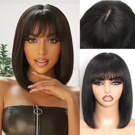 GUIGUZIN Short Bob Human Hair Wigs Black Elastic Bands For Wigs
