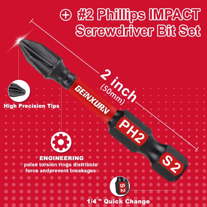 Geinxurn Impact 2 in. #2 Phillips Power Driver Bits,30 Pack