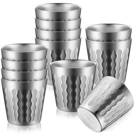 Skylety 12 Pcs Stainless Steel Cups Metal Drinking Cups Double Wall Tumbler Glasses Stackable Glasses Insulated Drinking Reusable Silver Camping Mugs for Home Camping Rv BBQ Office Party(5.9 oz)