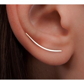 Gold Ear Climbers Long Ear Climber Earrings Curved Bar Studs, Ear crawlers,Ear Jackets