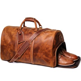 Bolsa de equipaje de viaje de piel de 24 pulgadas, para hombre, Marrón, 24 pulgadas, Retro                                                            