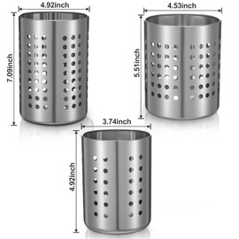 mekueeex Metal Utensil Holder Set, Small SUS401 Steel Utensil Holder Flatware Silverware Spatulas Utensils Drying Rack for Kitchen Countertop, Kitchen Home Office Organizers ,Silver (3 Pack)