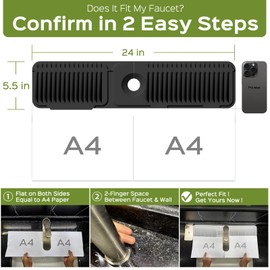 24 Inch Silicone Faucet Mat for Kitchen Sink Splash Guard – 2025 Upgraded Draining Mat with Water Tray Behind Faucet – Countertop Protectors to Catch Spills (Black, 24" x 5.5" )