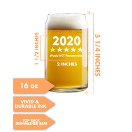 Funny Beer Glass Gift Set -"2020 One Star, Would NOT Recommend" - 16 Oz Beer Can Glasses (1)