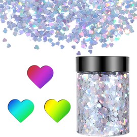 【50g/1.76oz Heart - 4mm】Holographic Chunky Glitter, LightStone Sparkles Glitter, Bulk Glitter for Crafts Resin, Painting, Nail Art, Hair, Tumblers, Slime, Festival Decor, etc (Sliver)