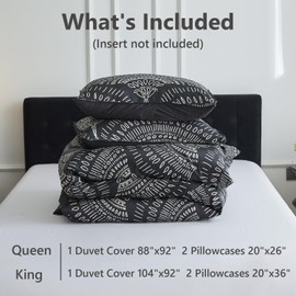 Simple&Opulence Boho Cooling Duvet Cover Set King Size, 3Pcs 100% Viscose from Bamboo Aztec Luxury Retro Geometric Pattern Comforter Cover Set, Soft Breathable Bedding for Hot Sleepers(Black)