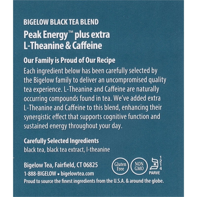Bigelow Peak Energy Black Tea 18 Bags Caffeinated Pack of