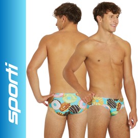 Sporti Donut Dreams Swim Brief - Mens Swimming Briefs - Athletic Swimsuit Training for Swimmers - Competition Pool Training Briefs for Men - Donut Dreams - 34